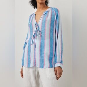 RAILS Kona Stripe Brielle‎ Top Size XS Linen Blend Casual Raglan Sleeves V-Neck